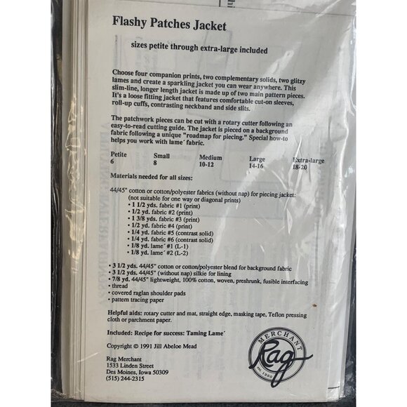 Misses Flashy Patches Jacket Sewing Pattern All Sizes 6 to 20 Rag Merchant - Picture 3 of 4